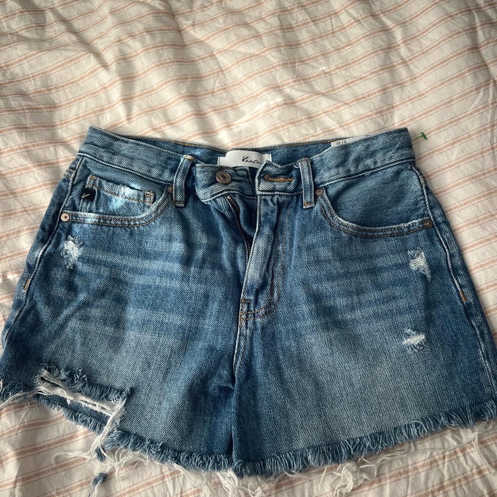 KanCan Women's Distressed Jean Shorts - Medium Blue